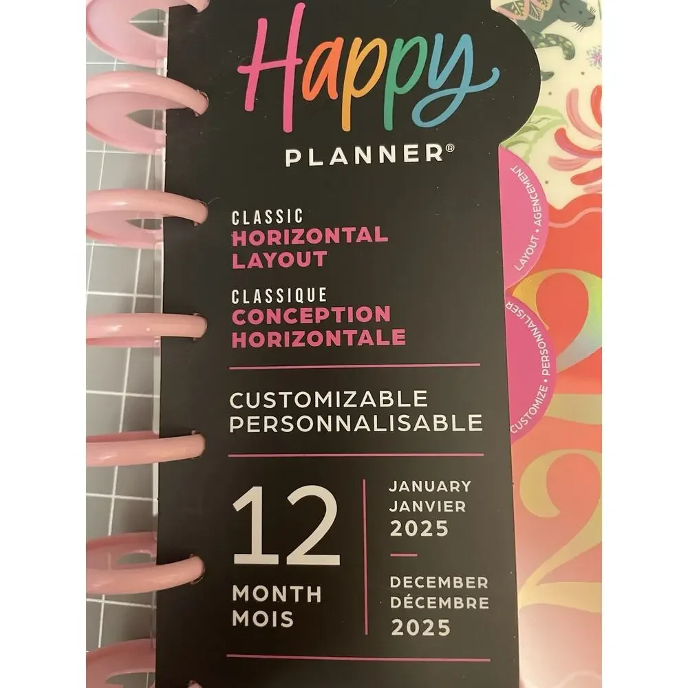 Happy Planner 2025 Dated Lush Linens Classic 9 Disc Planner Lined Horizontal